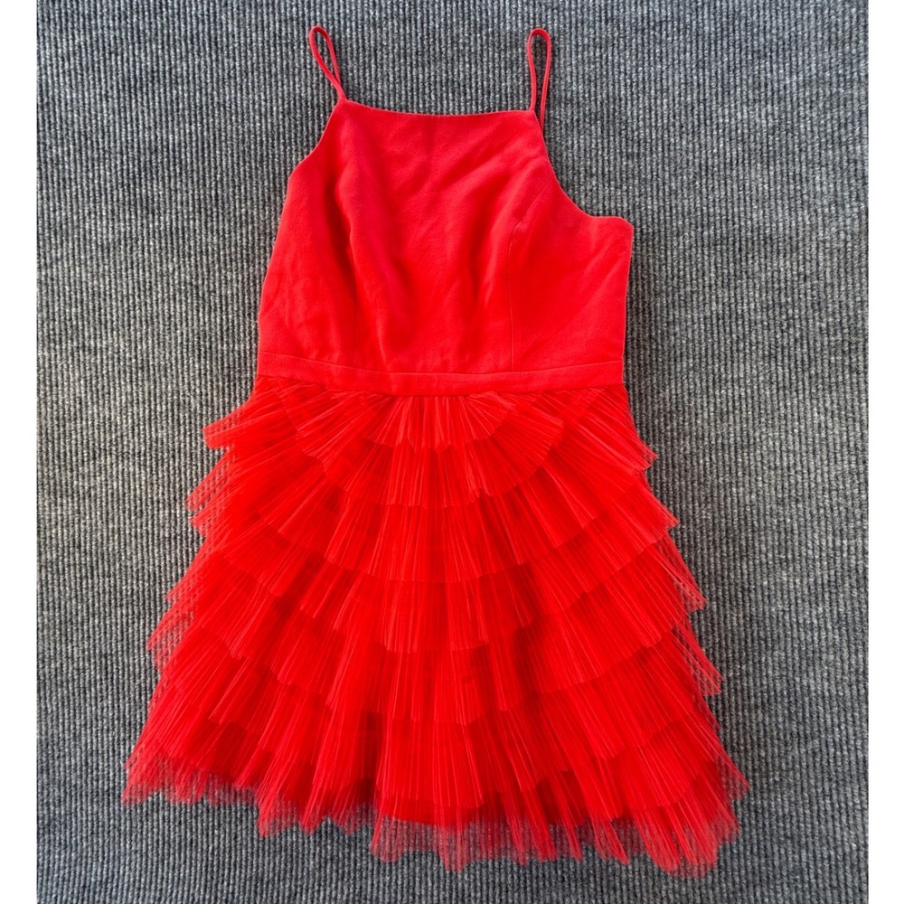 BCBGMAXAZRIA Red Tulle Ruffle Tiered Mini Dress Sleeveless Cocktail Party Sz 10